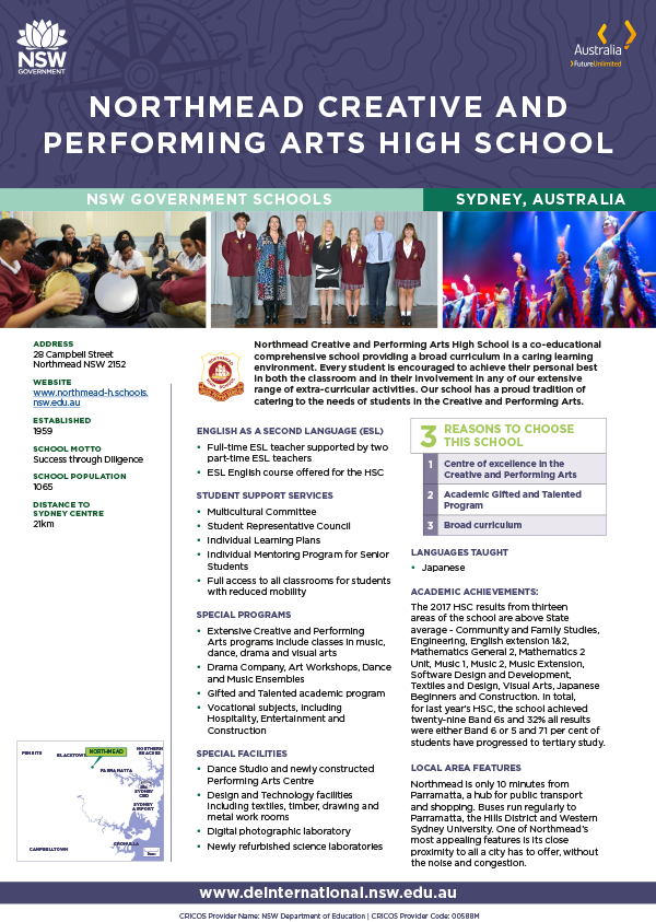 Northmead Creative and Performing Arts High School NSW DE International